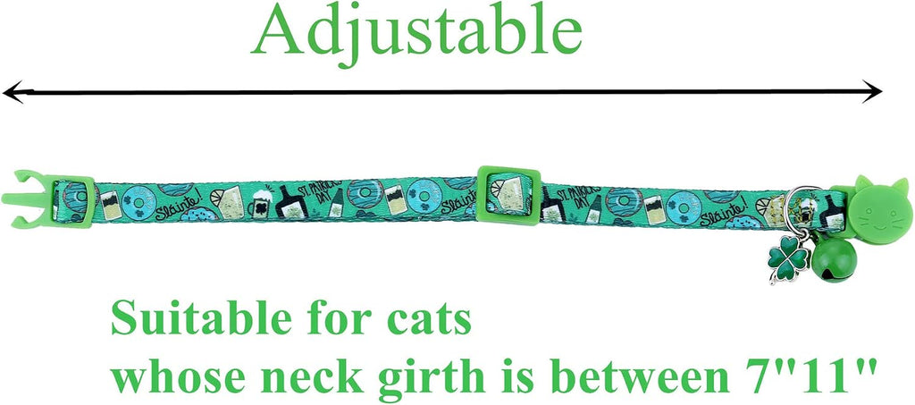 BoomBone holiday cat collar displayed with its detachable silver bell and clover charm