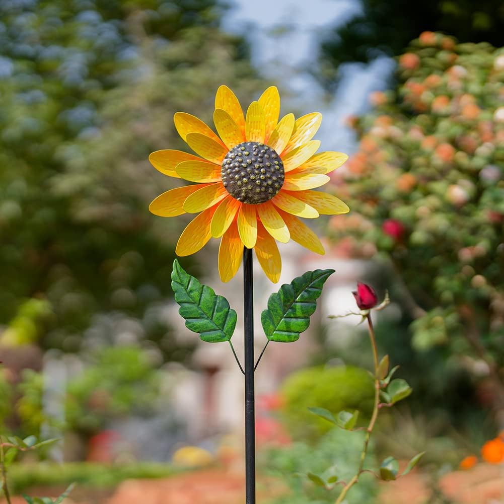 Viveta 56 inch sunflower metal wind spinner front view garden decor