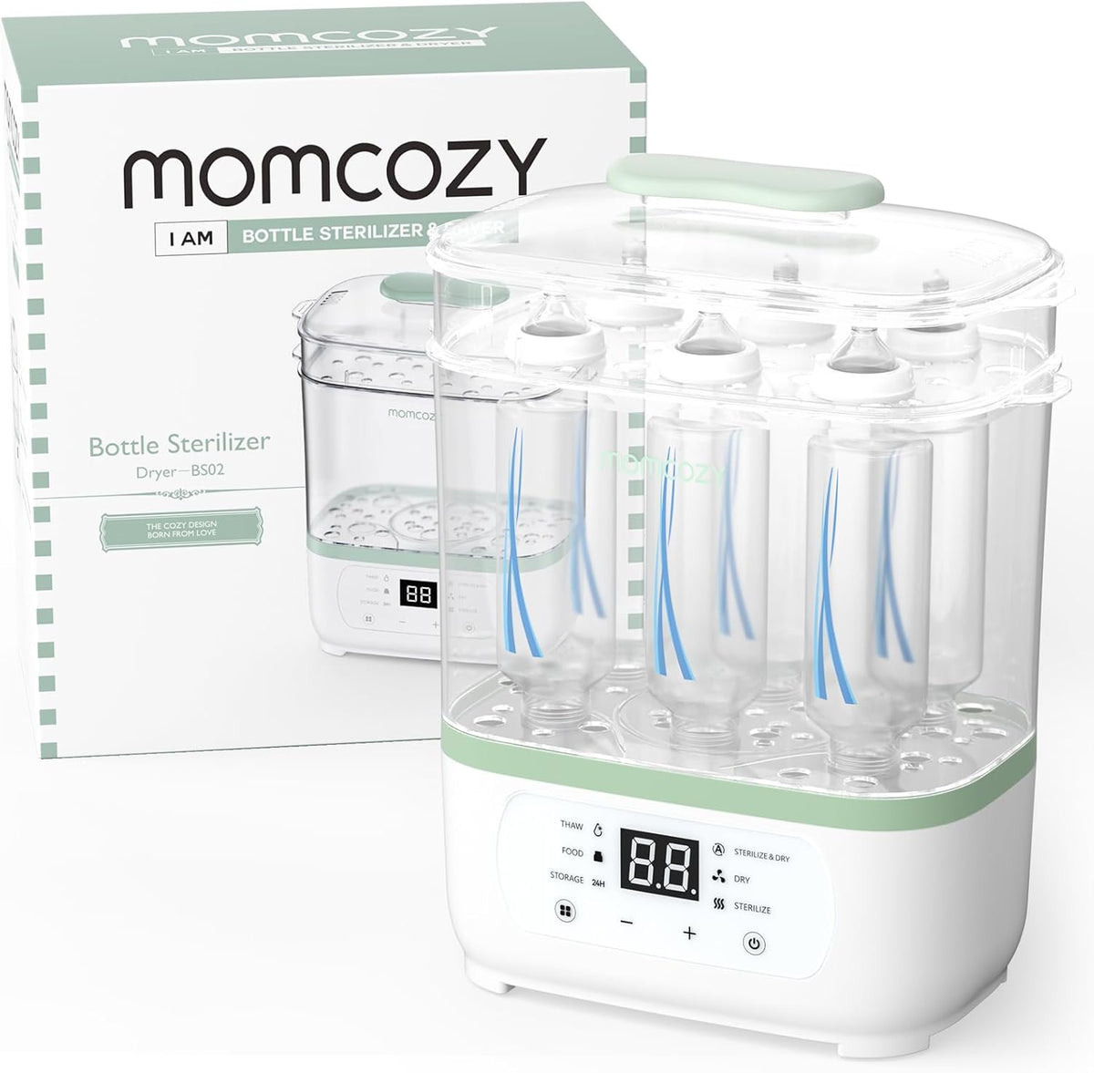 Momcozy 8-in-1 electric bottle sterilizer front view