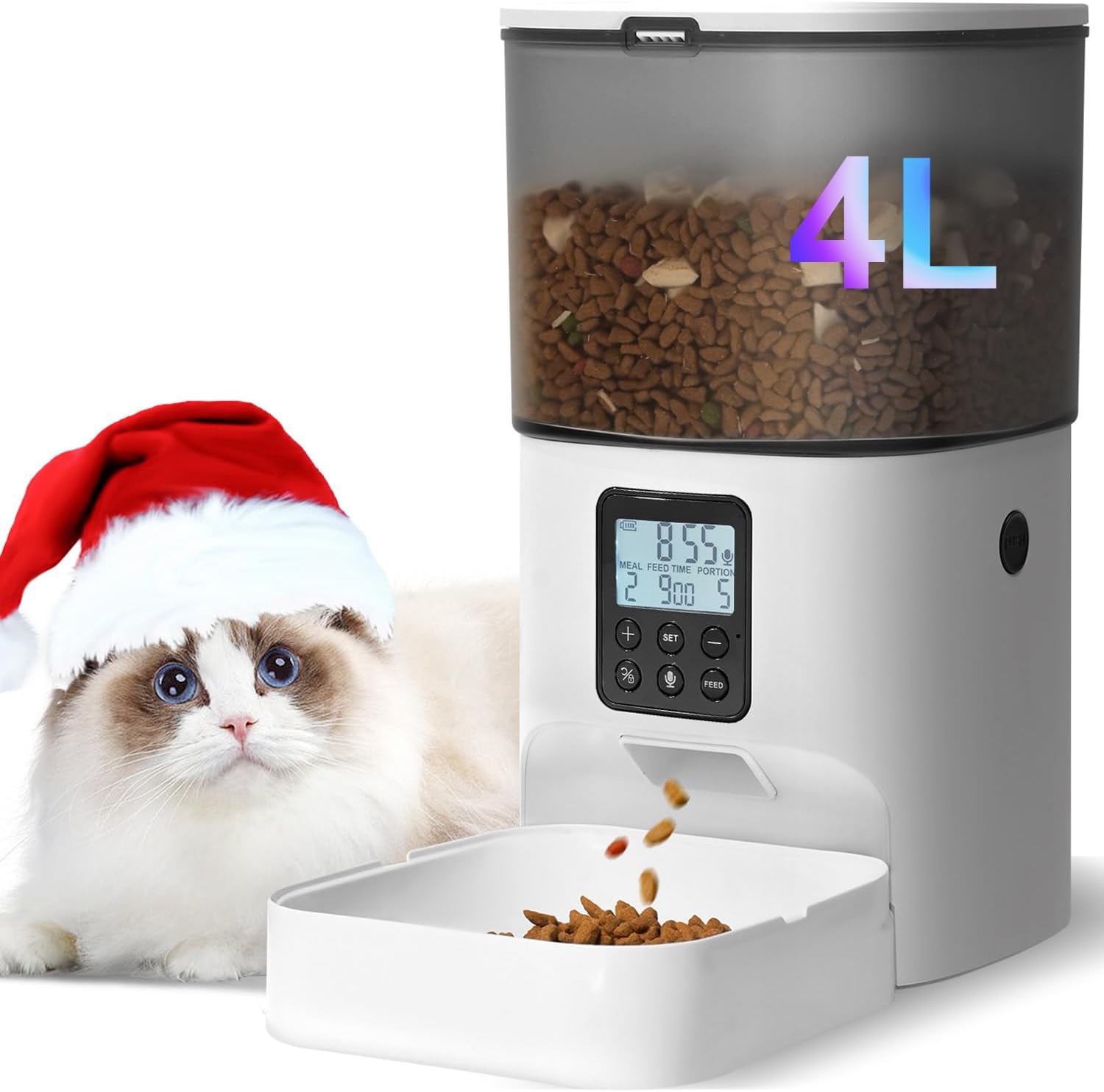 ANDOLL HOME 2.4G/5G Automatic Cat Feeder, 4L WiFi Food Dispenser with 10s Voice Recorder, Pet Feeder up to 10 Meals per Day, Timed Cat Feeder with Dry Food Sealed Ring (Matte White, 4.0 L) - Image 11