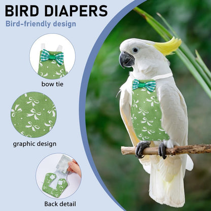 SUPERFINDINGS small and medium sizes bird nappies laid flat to show dimensions and colorful leaf patterns