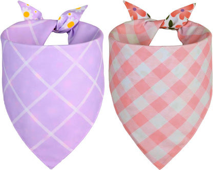 Small size Agroon dog bandana set with floral and plaid design