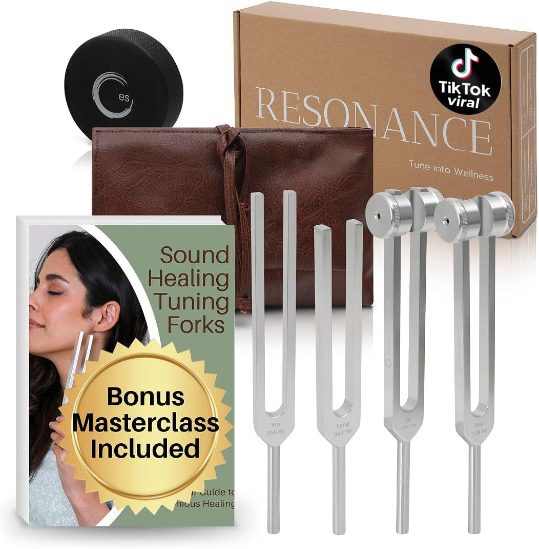 Enso Sensory Resonance Tuning Fork Healing Set front view showcasing four premium aluminum alloy instruments