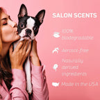 Scented pet deodorant spray bottle for premium cat grooming at home.