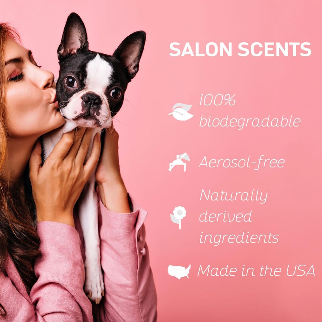 Scented pet deodorant spray bottle for premium cat grooming at home.