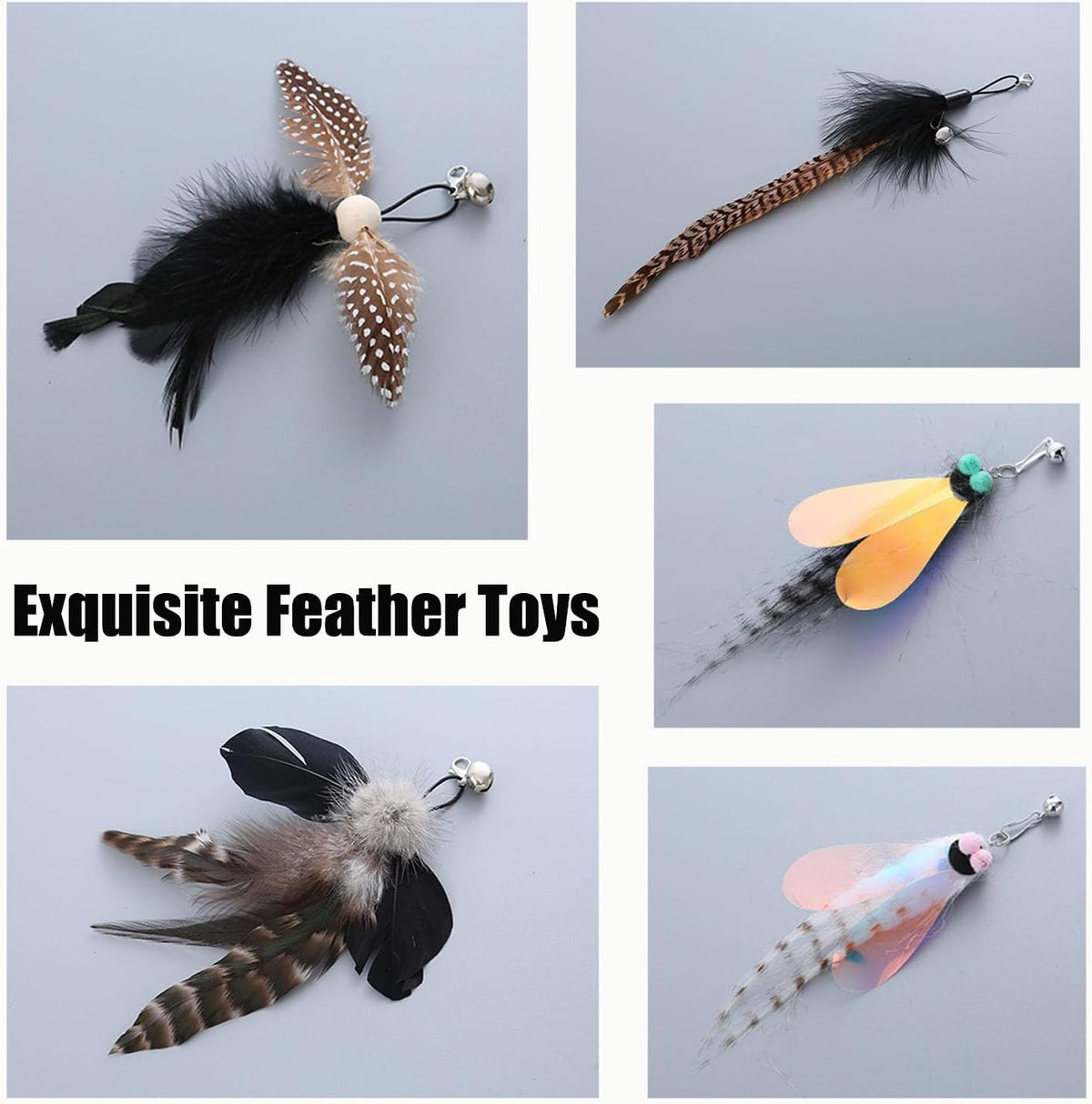 Indoor cat chasing and pouncing on Yauende feather refill toy