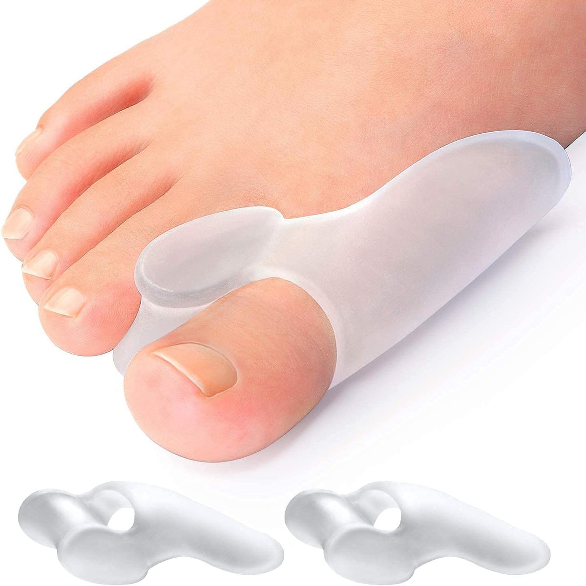 Promifun Bunion Cushion Protector front view showing clear gel shield and toe separator.