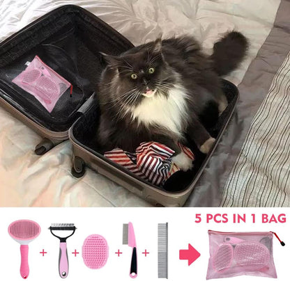 Master Queen premium pet comb with non slip ergonomic handle being used to detangle puppy hair