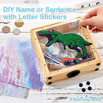 ICOSY personalized name coin bank showcasing applied alphabet stickers on the transparent window