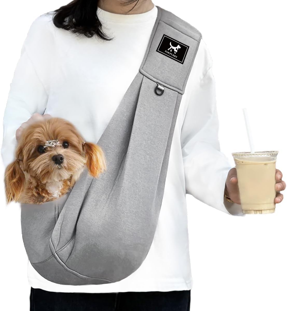 Dog Sling Carrier for Small Dogs & Cats up to 15 lbs, Hands-Free Pet Carrier Bag, Plus Size L Fits 47-53 in Bust, Padded Strap, Safety Leash, Caramel - Image 14