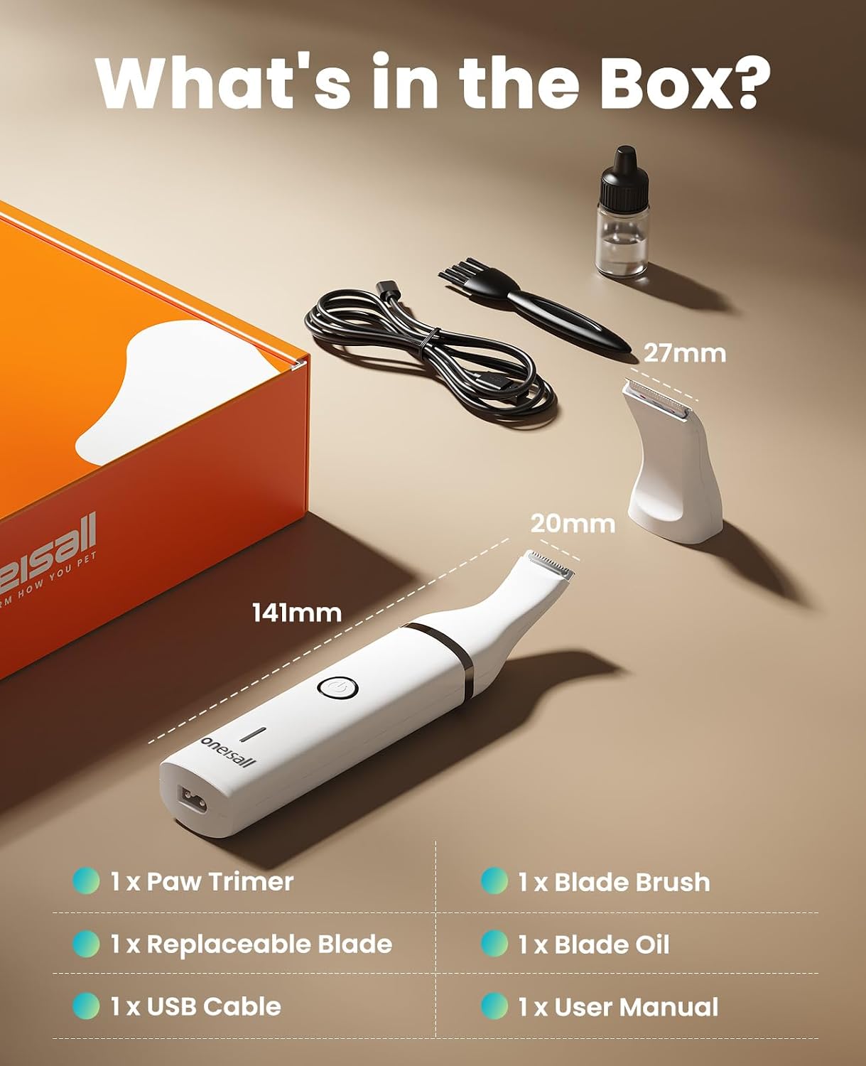 Oneisall small pet grooming kit with cleaning brush and double blades