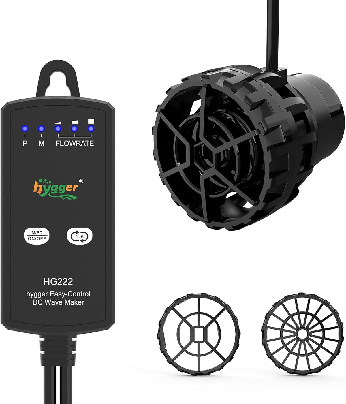 Hygger aquarium wave maker front view showing the compact circulation pump with controller
