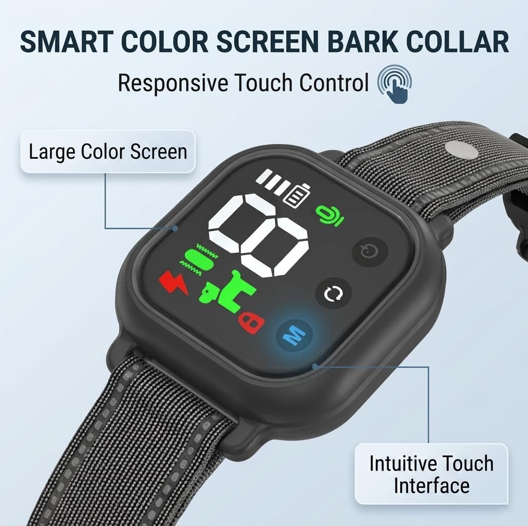 Close up of Noobark collar LED interface and settings