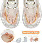 Discreet transparent toe shields being worn inside a running shoe