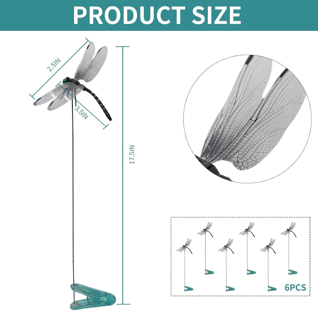 Pack of six imported sntxmy realistic dragonfly clips for natural outdoor bug protection