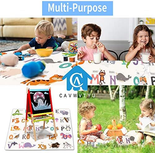 CAVWVTYU multipurpose floor protector mat spread out under a toddler high chair in a modern dining room
