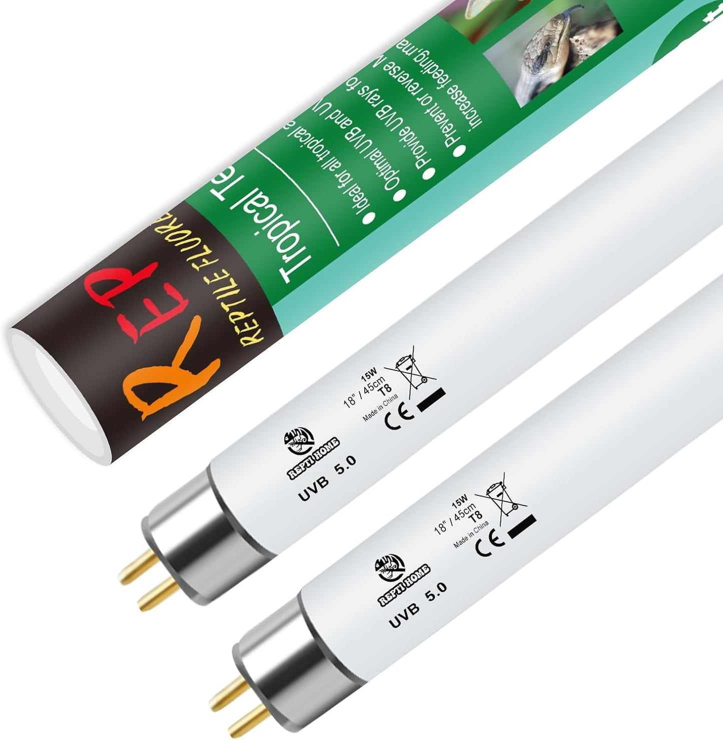 Authentic imported REPTI HOME dual pack linear tubes highlighting safe and stable ultraviolet rays