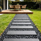 Natural black stones arranged for indoor garden landscape design