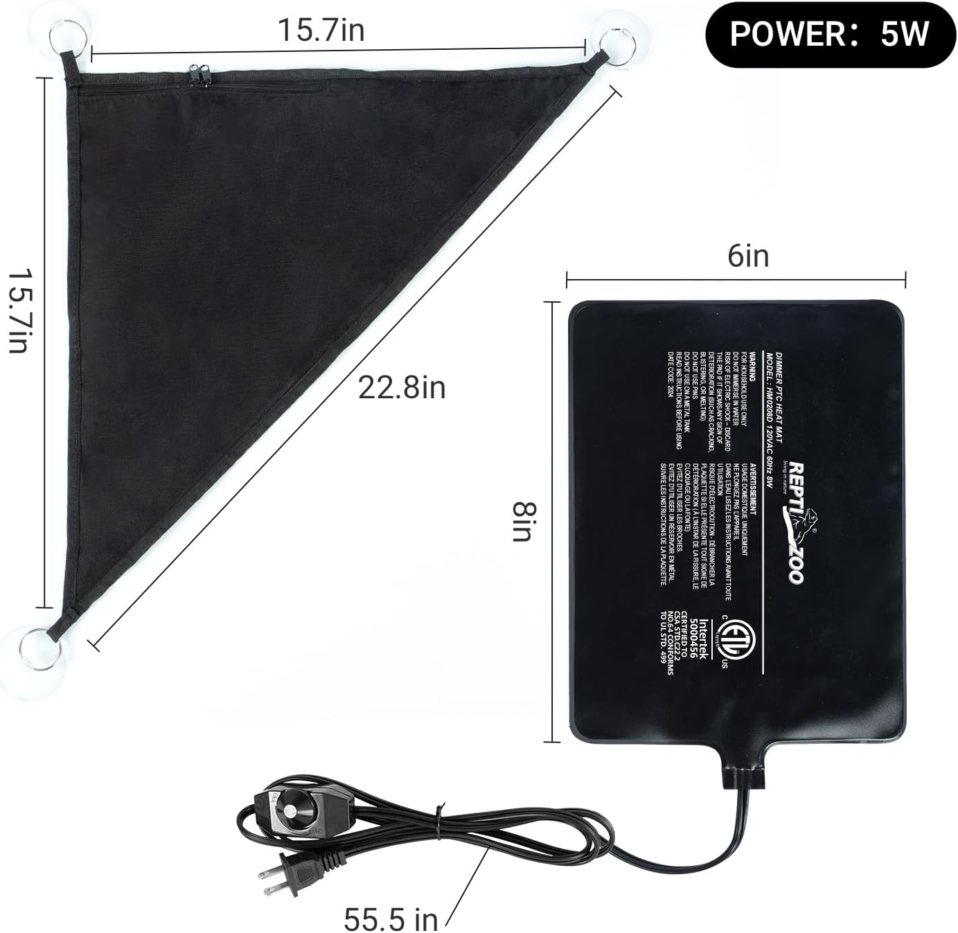 Repti Zoo 2-in-1 reptile heating pad and hammock setup