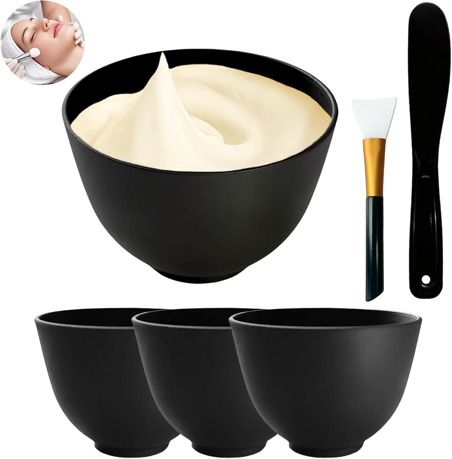 Bigwinyep 6 piece silicone mixing bowls front view showing black beauty salon bowls