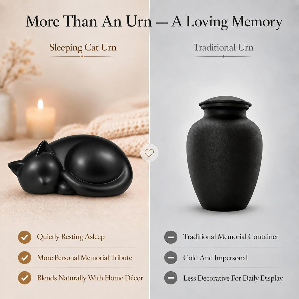 Sleeping Cat Pet Memorial Urn, Black Ceramic Keepsake for Cat Ashes - Image 6
