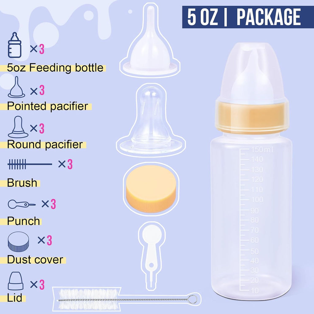 ASEVAT five ounce kitten nursing bottle with yellow cap and silicone nipple