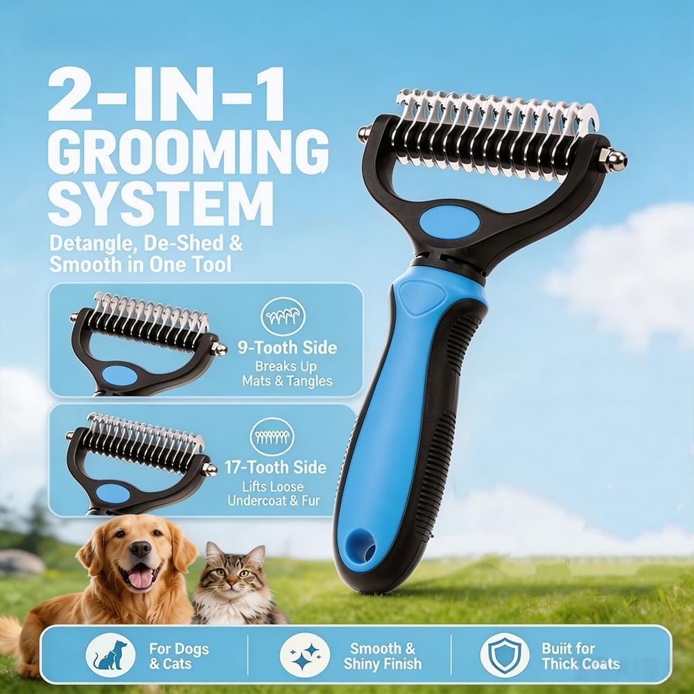 Close up of stainless steel teeth on Ycppog pet grooming brush
