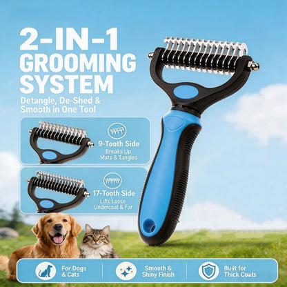 Close up of stainless steel teeth on Ycppog pet grooming brush