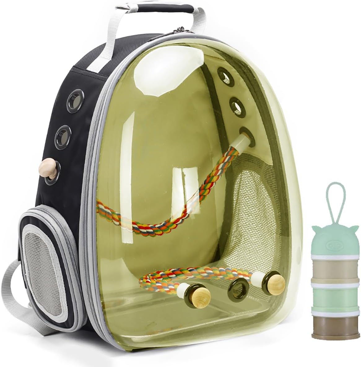 Bird Traval Carrier Cage, Clear Space Capsule Astronaut Backpack to Carry Parakeet Cockatiel Parrot with Metal Tray Bird Feeder Wood Perch, Vet Transport Bag - Image 12