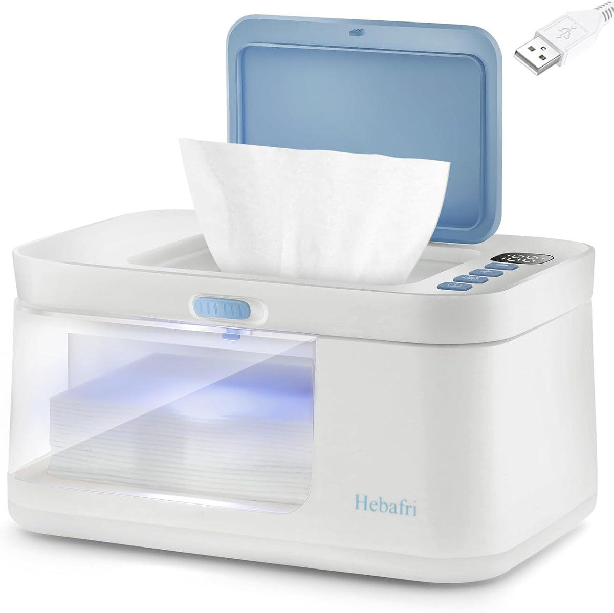 Hebafri baby wipe warmer and dispenser front view in white