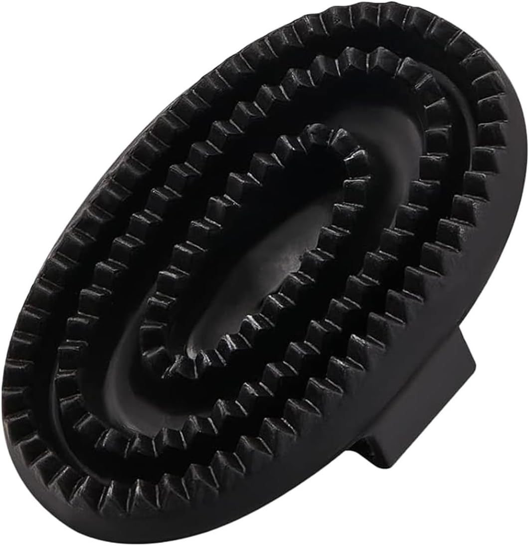 Youven rubber curry comb front view showing black flexible handle loop