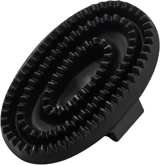 Youven rubber curry comb front view showing black flexible handle loop