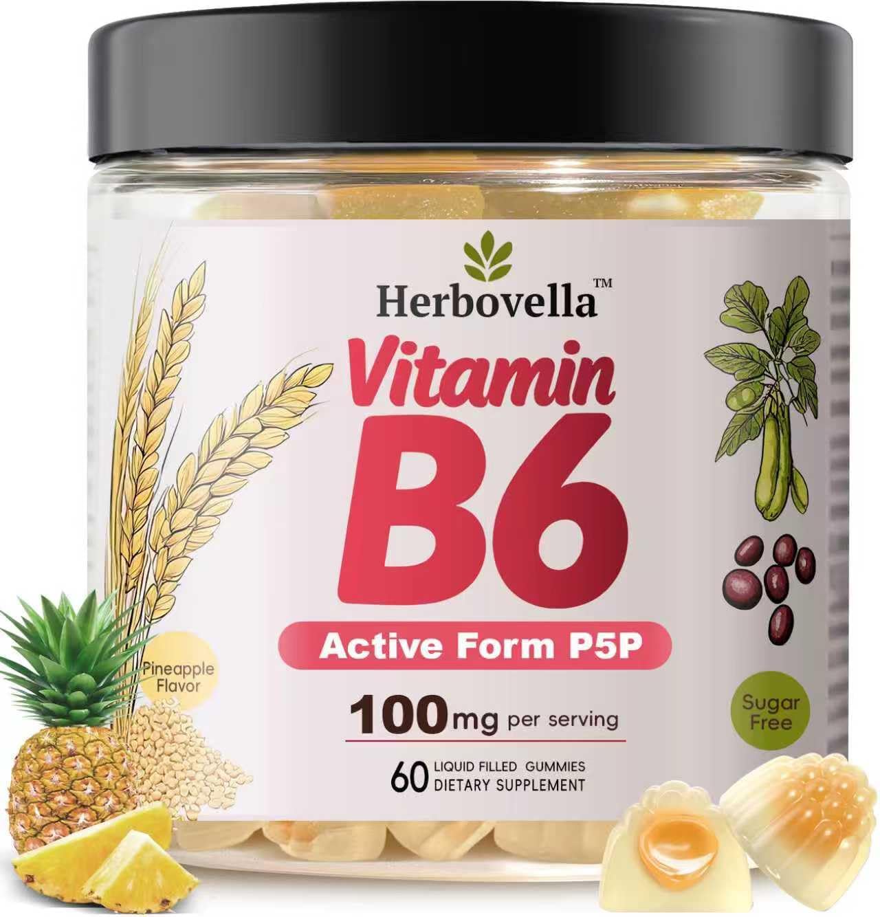Herbovella Vitamin B6 P5P 100mg Gummies front view bottle