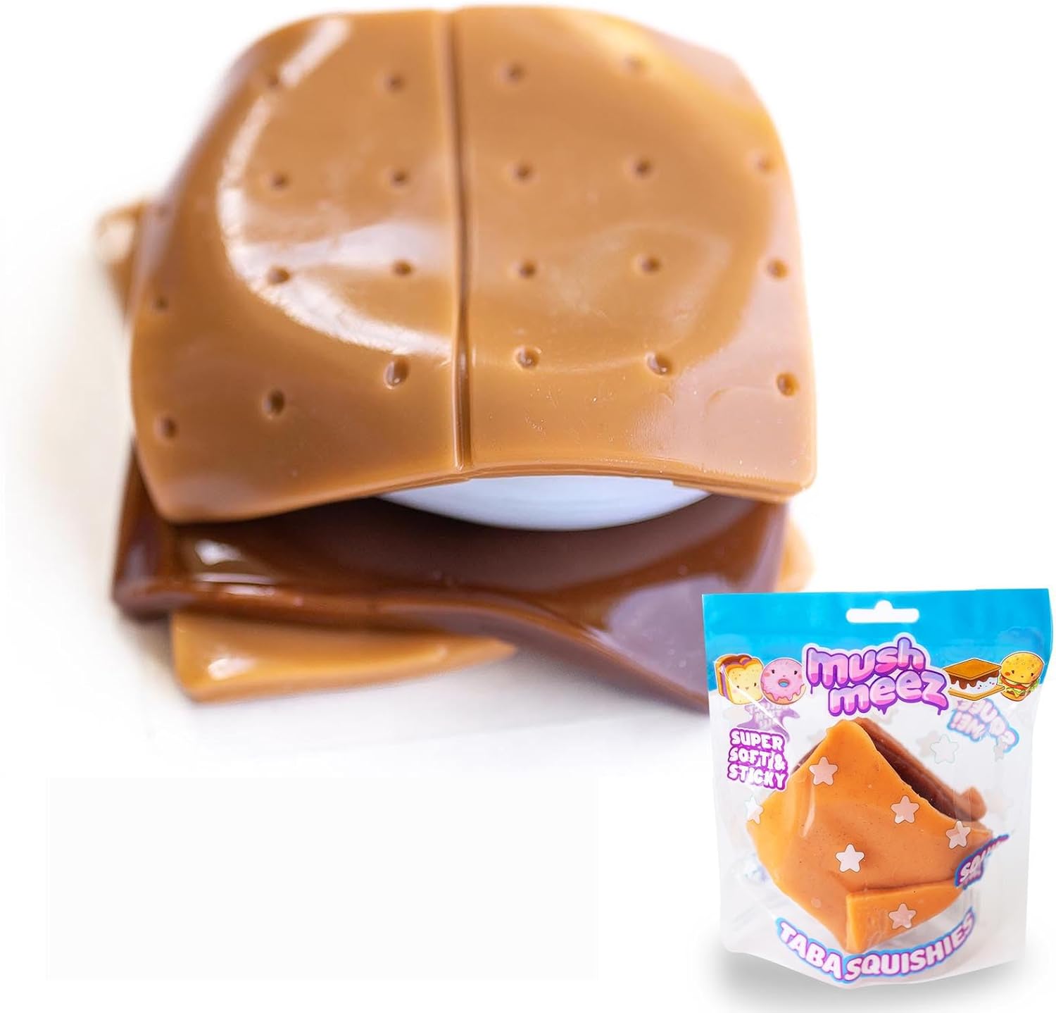 Mushmeez Taba Squishy Smore Jumbo Large front view showcasing the stacked graham cracker and marshmallow layers
