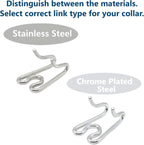 Close up of German engineered chrome plated dog training pinch collar extension links