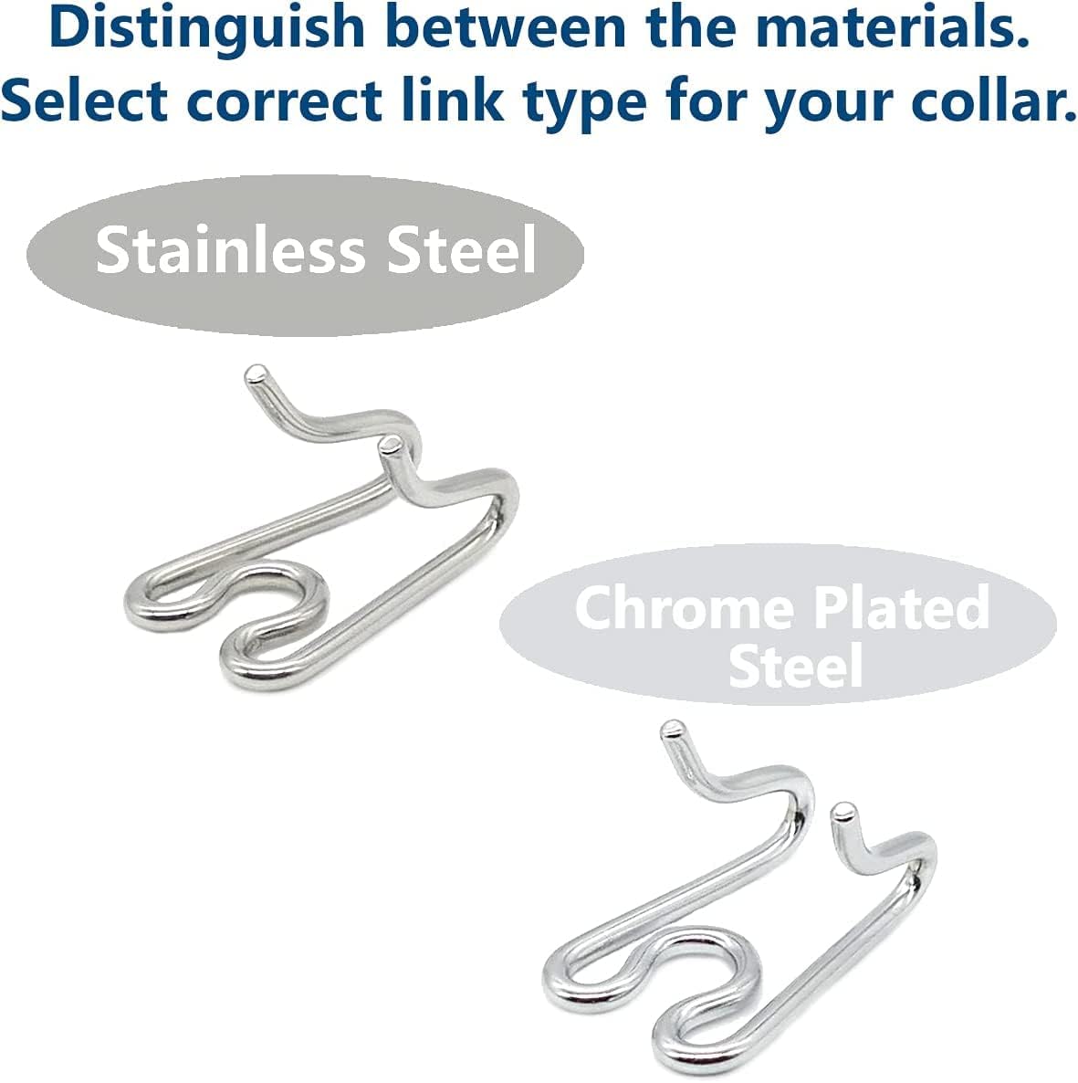 Close up of German engineered chrome plated dog training pinch collar extension links