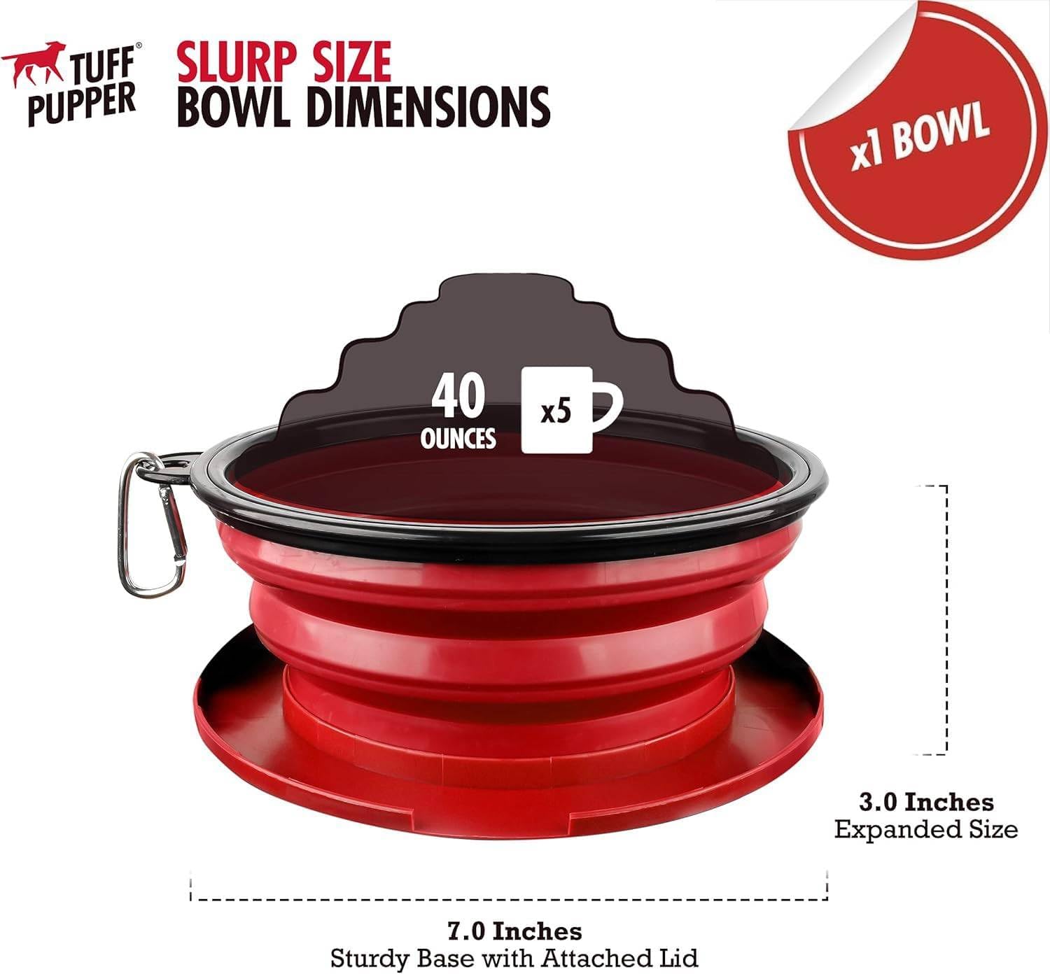 Close up view of the durable metal carabiner clip attached to the rim of the silicone dog bowl.