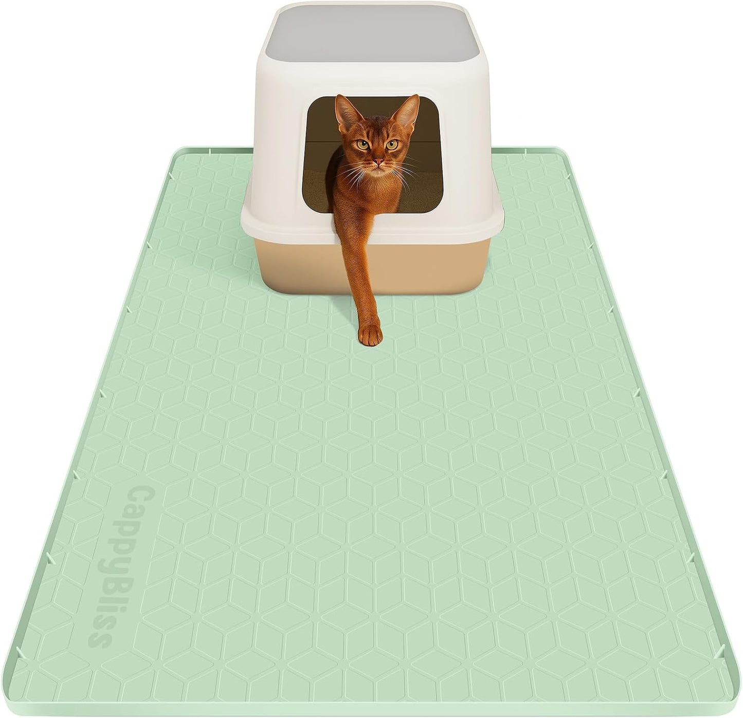 CappyBliss waterproof cat litter box floor guard demonstrating flexible silicone design
