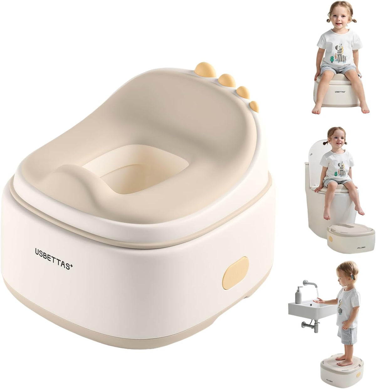 Usbettas 3 in 1 dinosaur potty training seat front view in beige