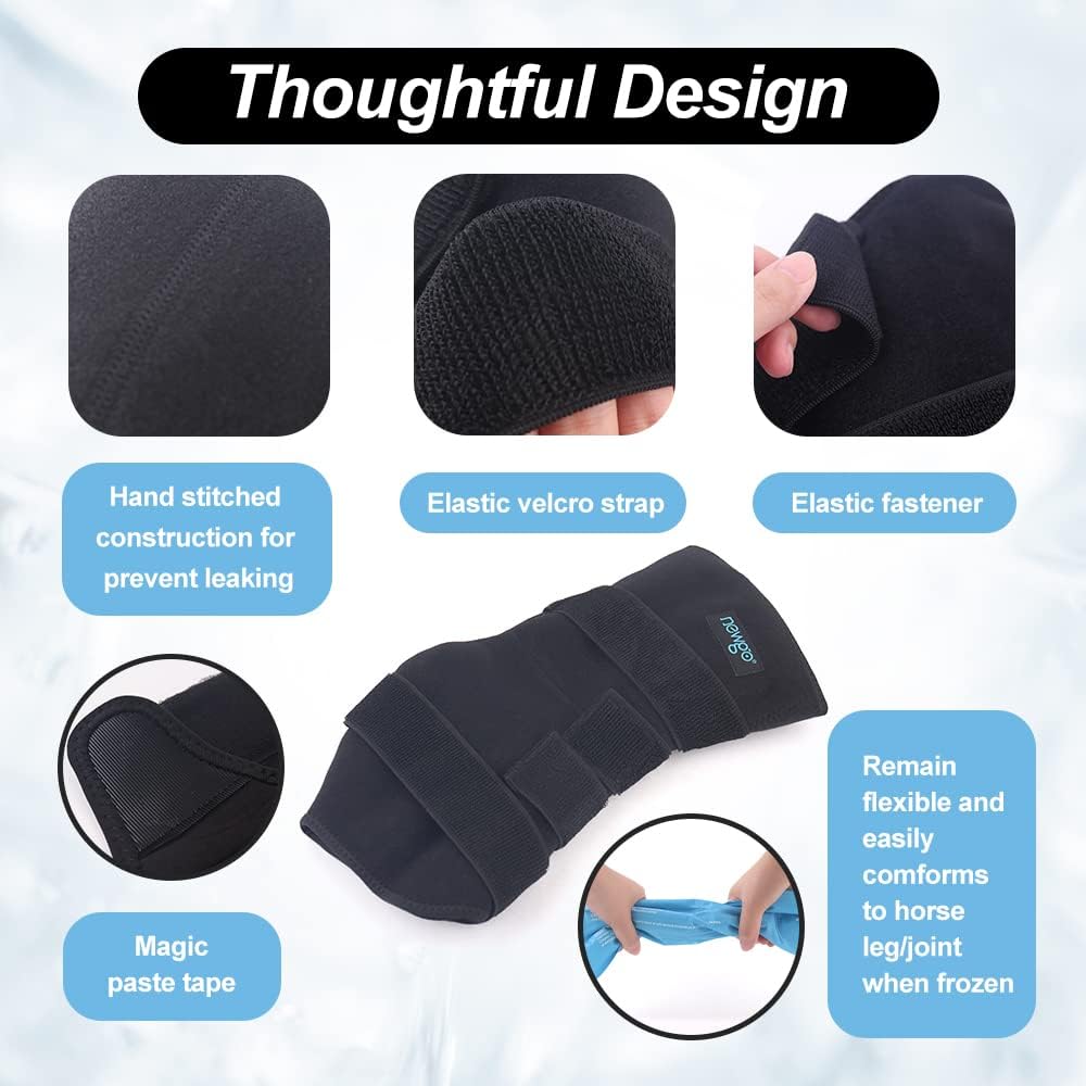 Premium equine cold therapy boot wrap secured on a horse leg