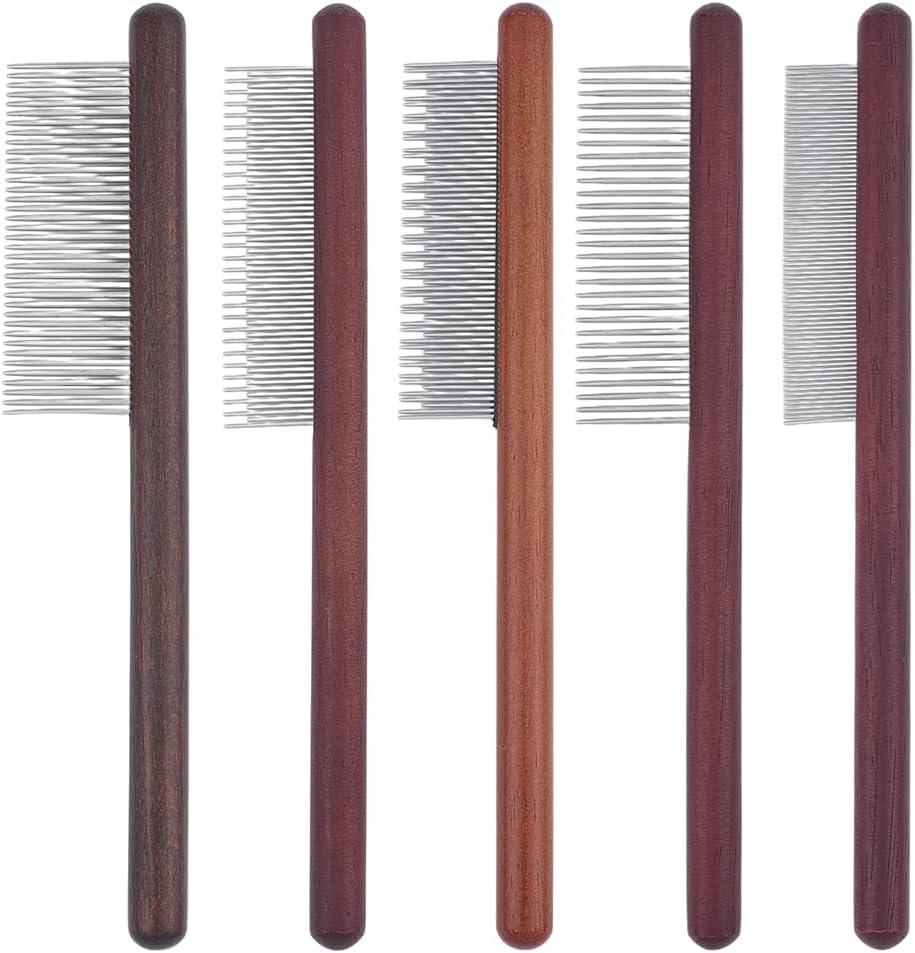 Olycraft five pieces macrame fringe comb set front view showing different sizes of craft and pet grooming tools.