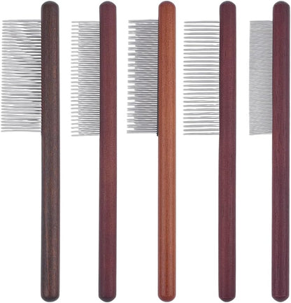 Olycraft five pieces macrame fringe comb set front view showing different sizes of craft and pet grooming tools.