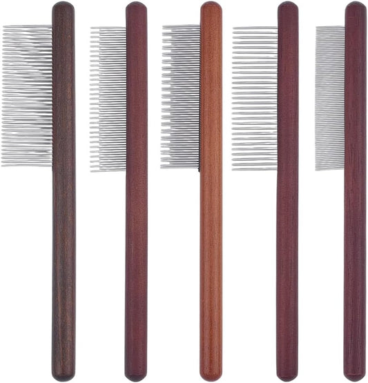 Olycraft five pieces macrame fringe comb set front view showing different sizes of craft and pet grooming tools.