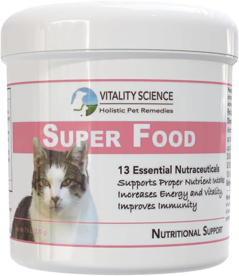 Sixty grams packaging of Vitality Science cat superfood nutritional supplement