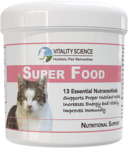 Sixty grams packaging of Vitality Science cat superfood nutritional supplement