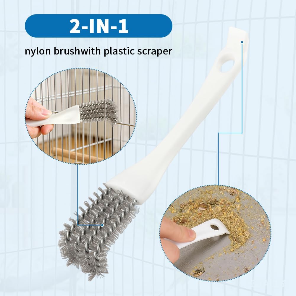 The complete four piece bird perch and mesh cleaning tool set arranged on a clean background