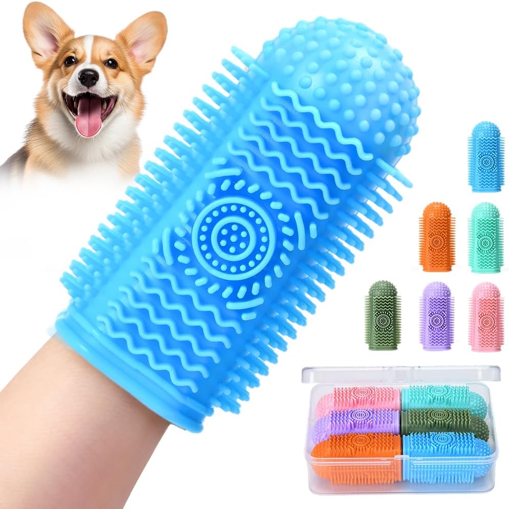 Sarnxgr 6 Piece Silicone Dog And Cat Toothbrush Kit front view