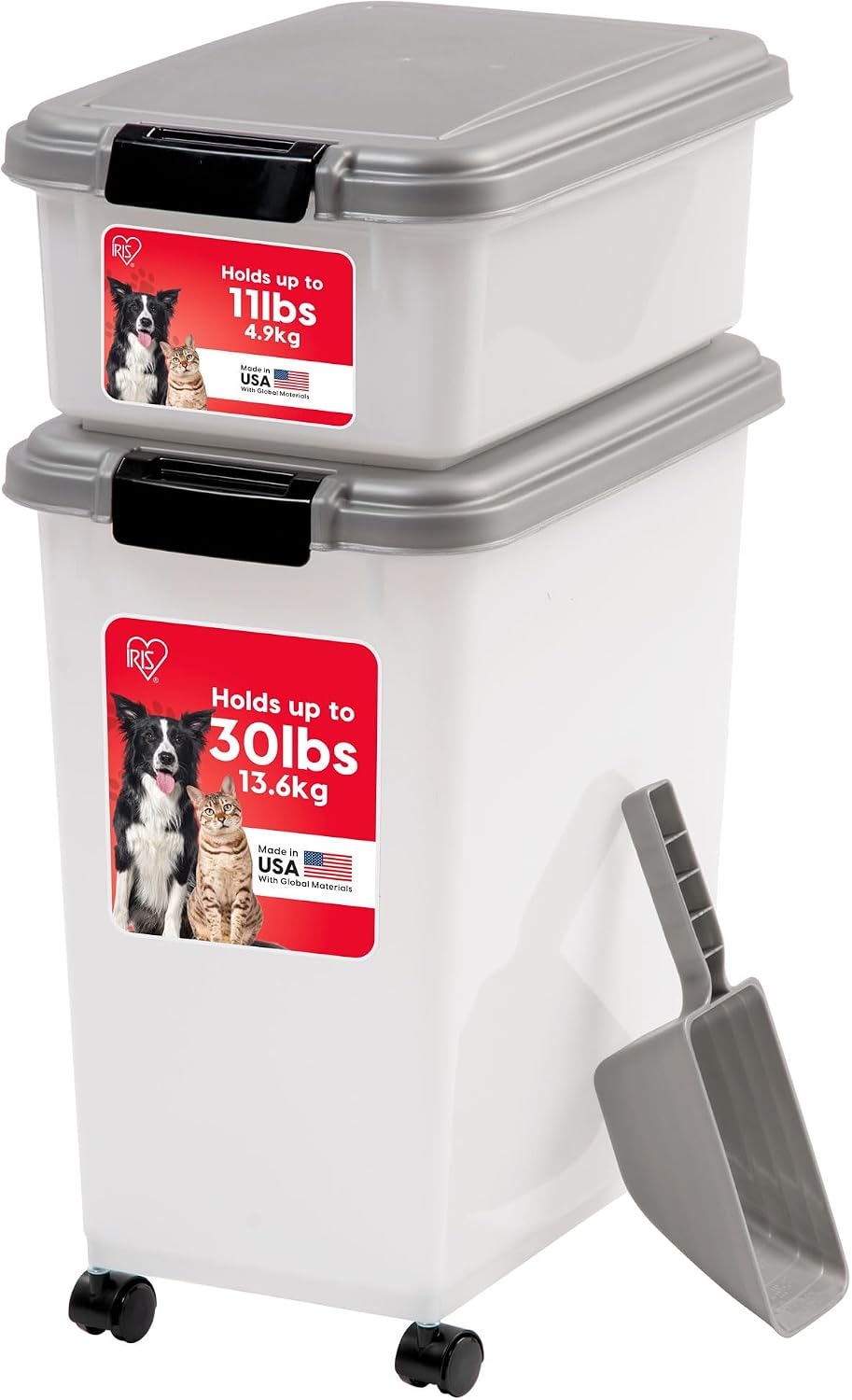 IRIS USA Dog Food Storage Container 30 lb + 11lb Airtight Combo, Stackable Pet Food Storage Bin with Wheels for Cat Dog Food, BPA Free, Made in USA, Black - Image 10