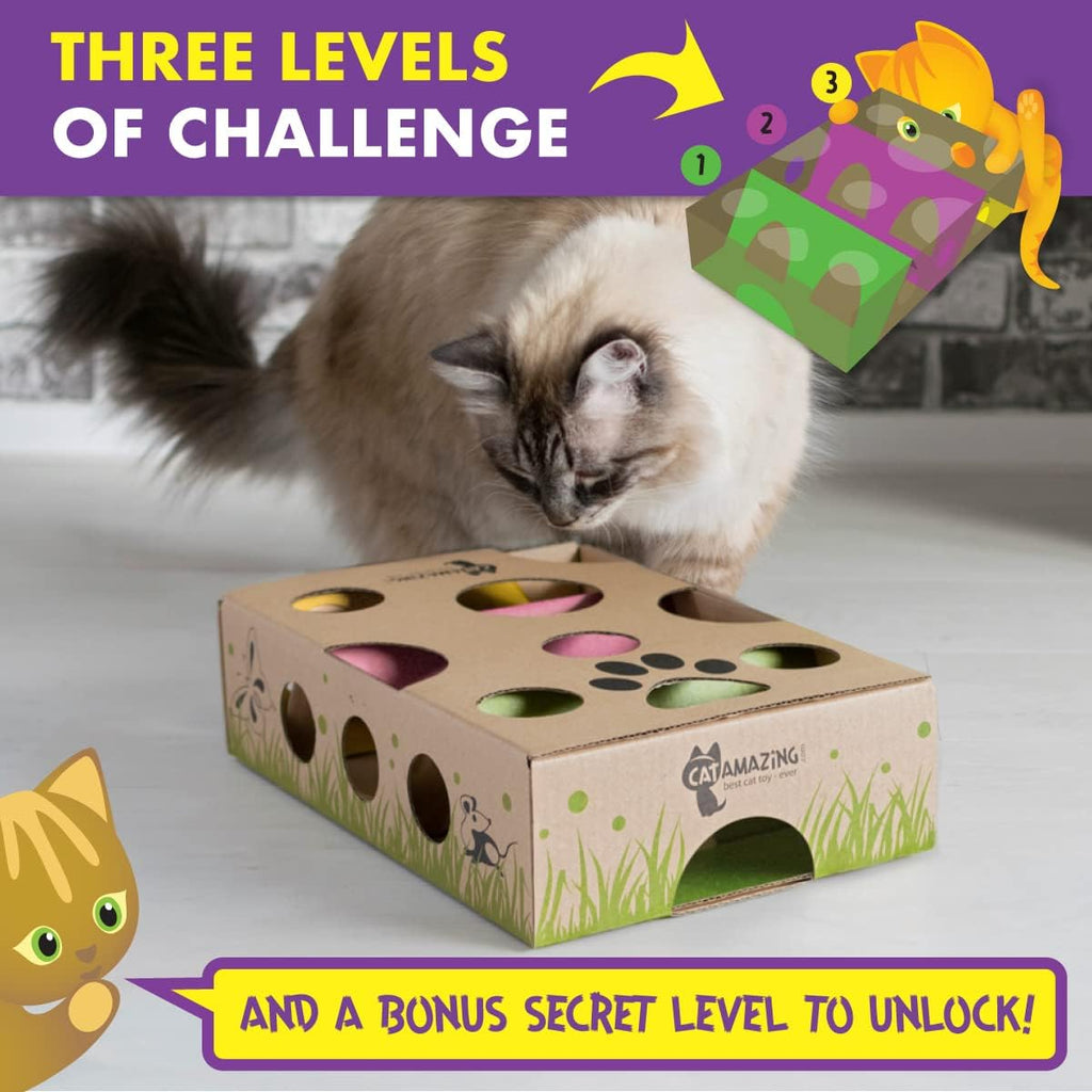 Eco-friendly cardboard cat treat maze toy angled side perspective