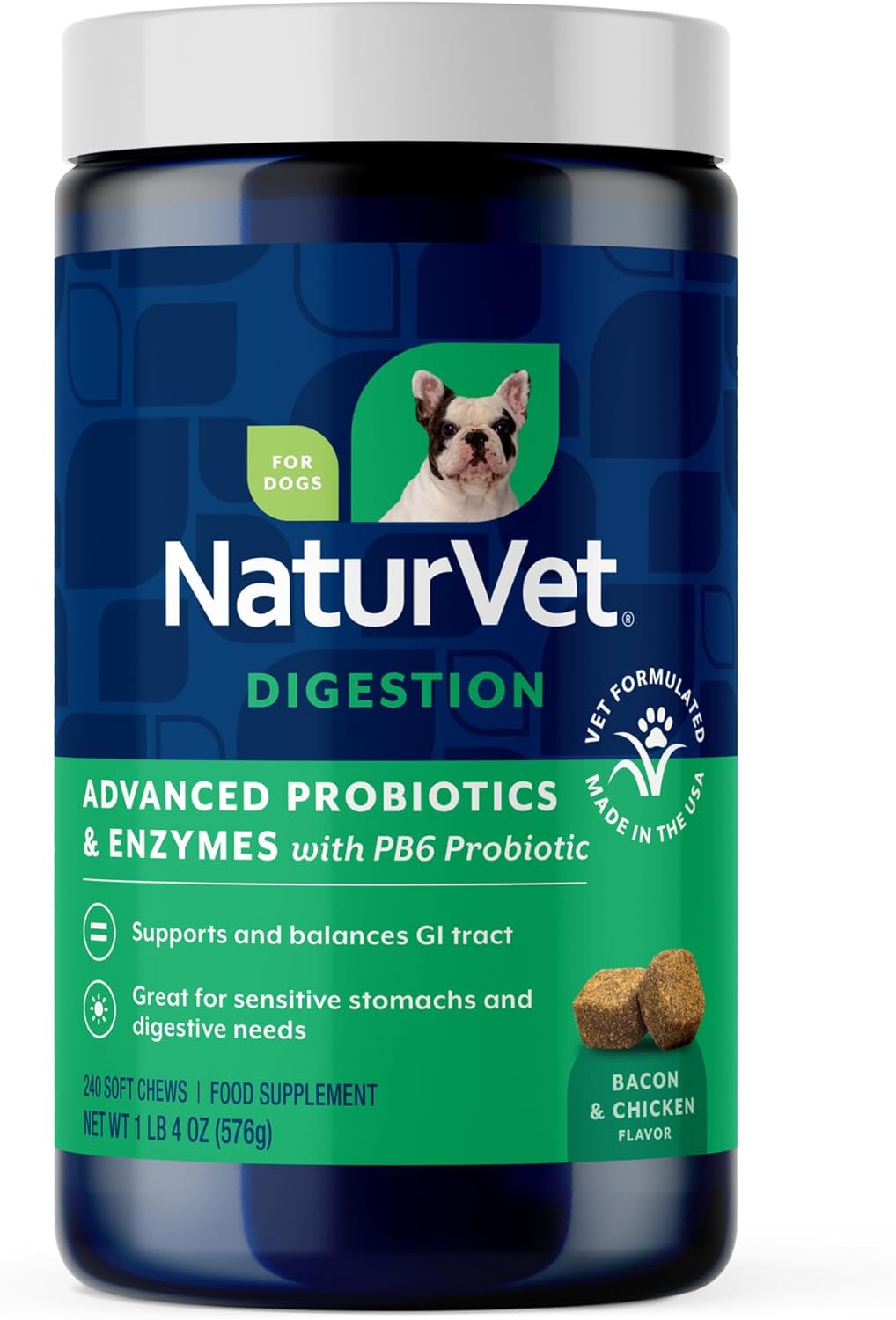NaturVet Advanced Probiotics & Enzymes, PB6 Dog Soft Chews to Help Sensitive Stomachs and Digestive Issues, Hickory Smoked Bacon Flavored Pet Supplement for Dogs Over 6 Weeks, 120 Count Jar - Image 13